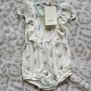 Kyte BABY White and Green Floral Romper
